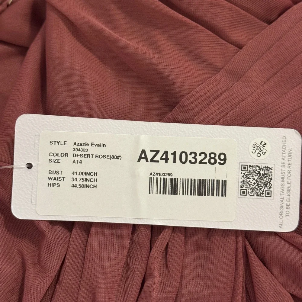 Azazie Evalin Chiffon Bridesmaid Dress Desert Rose Pink Size A14 Formal Maxi New